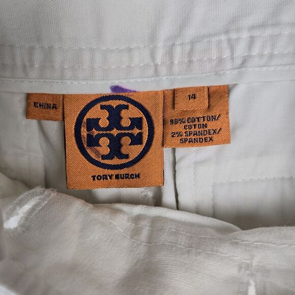 Tory Burch Sailor Pants Sz 14 Wide Leg White Canvas Button Front Nautical - Picture 5 of 7